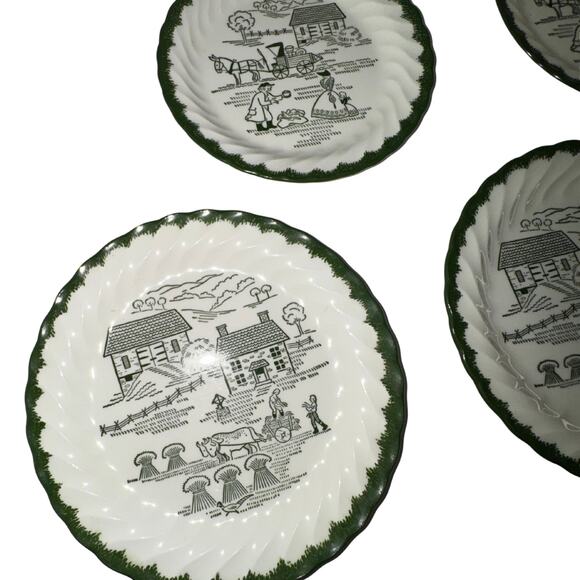 oyal China Underglaze Green Farm Scene Plates – Set of 4 – Vintage Cottagecore - Picture 10 of 10
